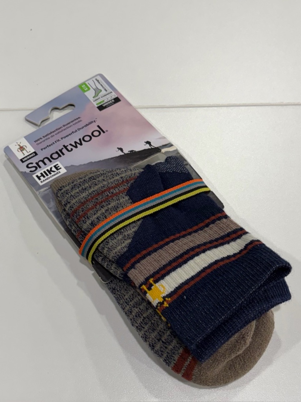 Smartwool Men's Medium Hike Stripe Light Crew Socks Blue Deep Navy Tan NWT